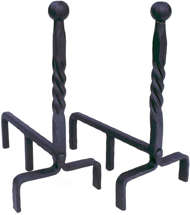 Minuteman International Ball End Wrought Iron Fireplace Andirons Pair, Black (6805396226231)